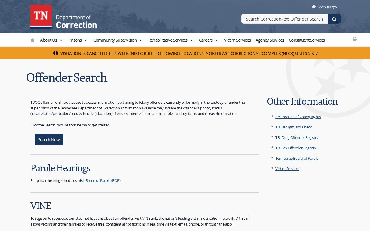 Tennessee Department of Correction release record coverage for Hardin County