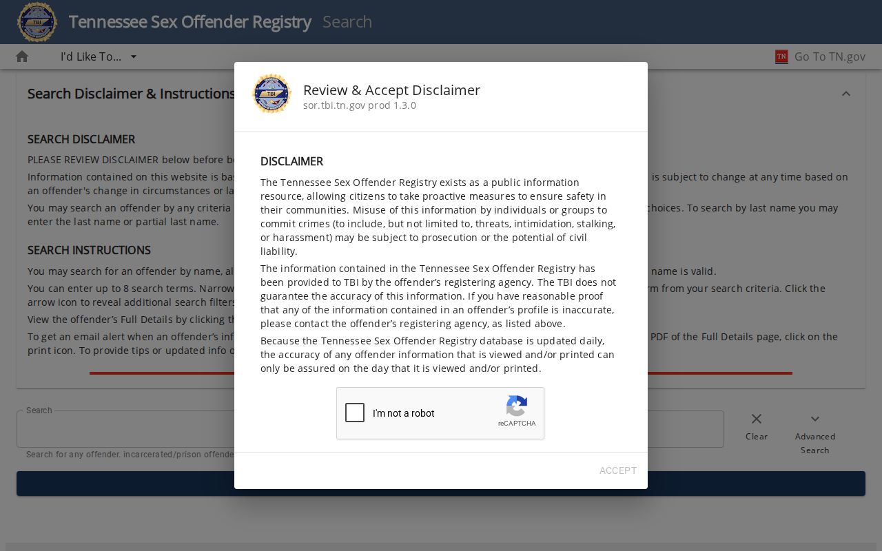 TBI registry photograph search for qualifying Hardin County released inmates